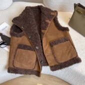 韩系复古两面穿羊羔毛马甲外套女秋冬季 百搭休闲宽松背心坎肩上衣