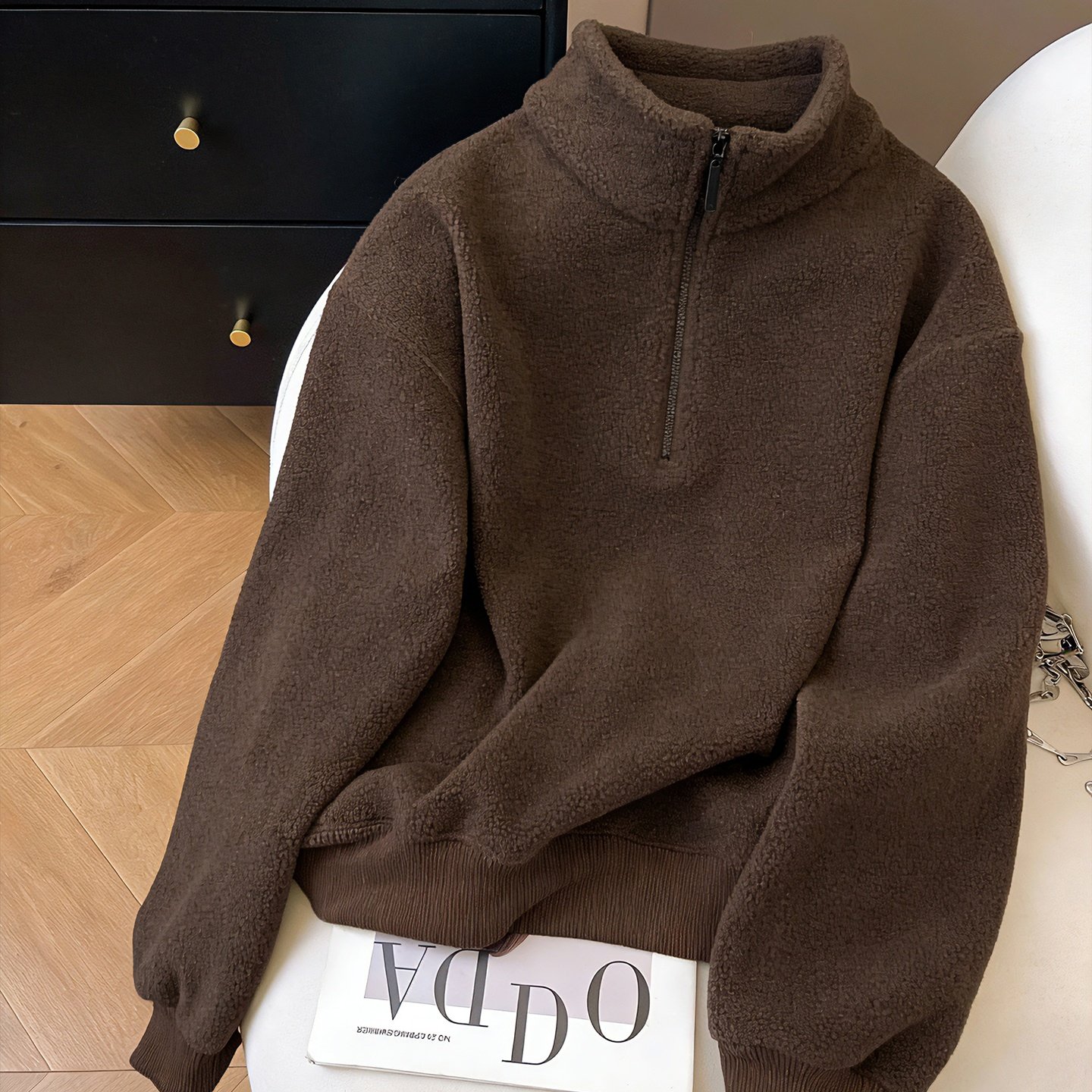 设计感复古羊羔绒立领半拉链卫衣女春秋时尚宽松加厚保暖套头上衣,女装/女士精品,卫衣/绒衫,淘宝优惠券,粉丝福利购,淘宝优惠卷