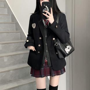 外套女校供学院风双排扣收腰西服 黑色西装 原创jk制服套装 秋冬正版