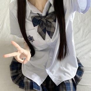 白色上衣女夏 宽松学院风长袖 山茶与书原创jk制服蓝色短袖 刺绣衬衫