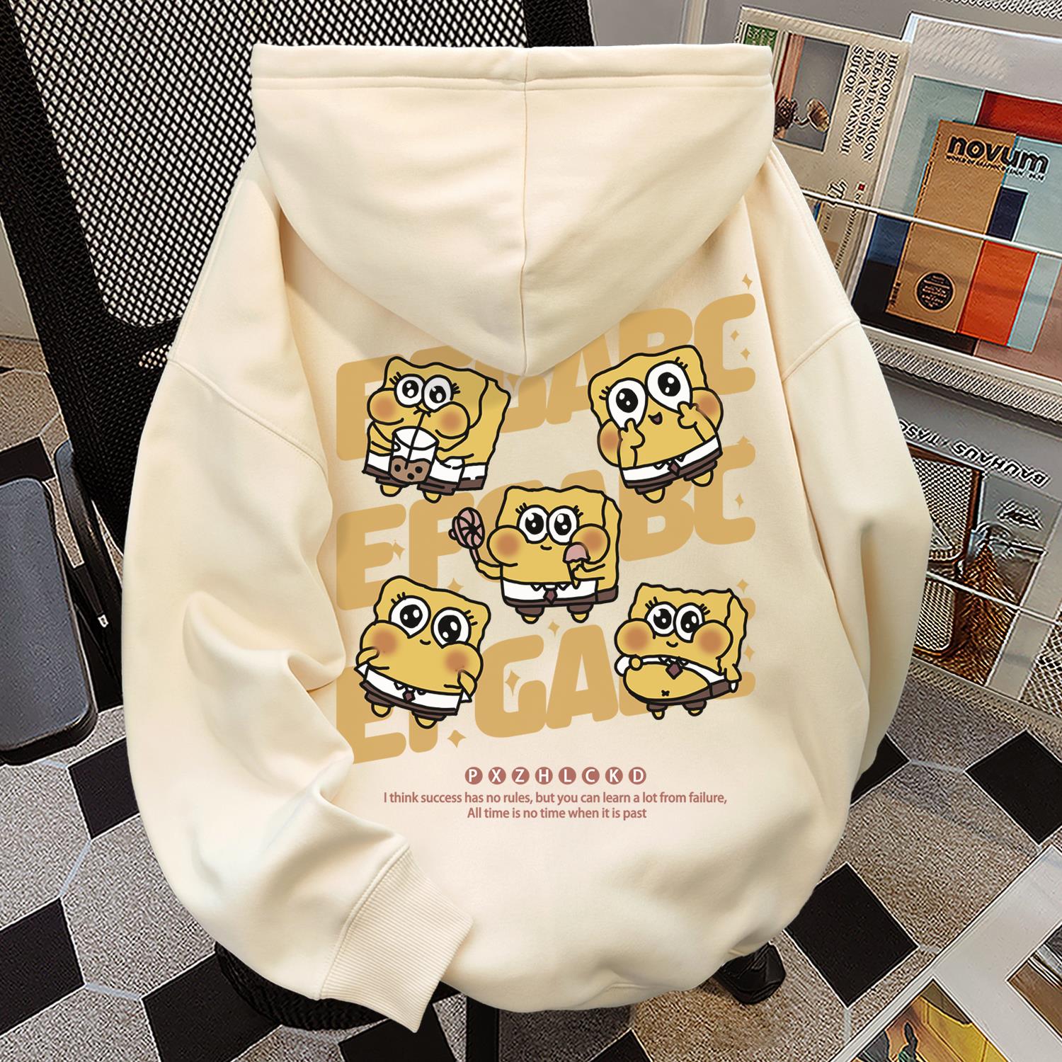 美式海绵宝宝印花连帽卫衣女2024秋冬新款趣味涂鸦拉链开衫外套潮