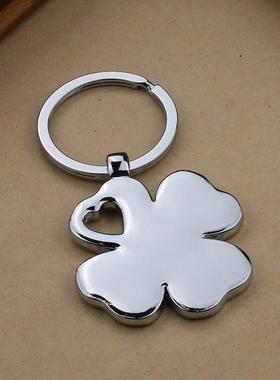 创意礼品刻四叶车草钥匙扣幸ysk54545运吉祥链 幸运挂草汽钥匙圈