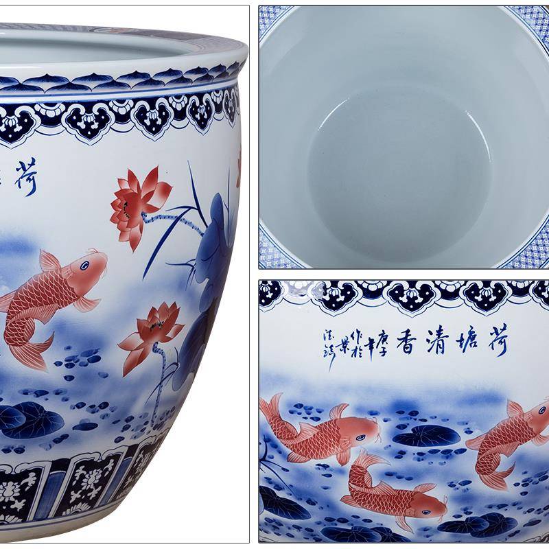 陶瓷大缸客厅特大号老式青花睡莲荷花盆室外庭院门海种树养鱼水
