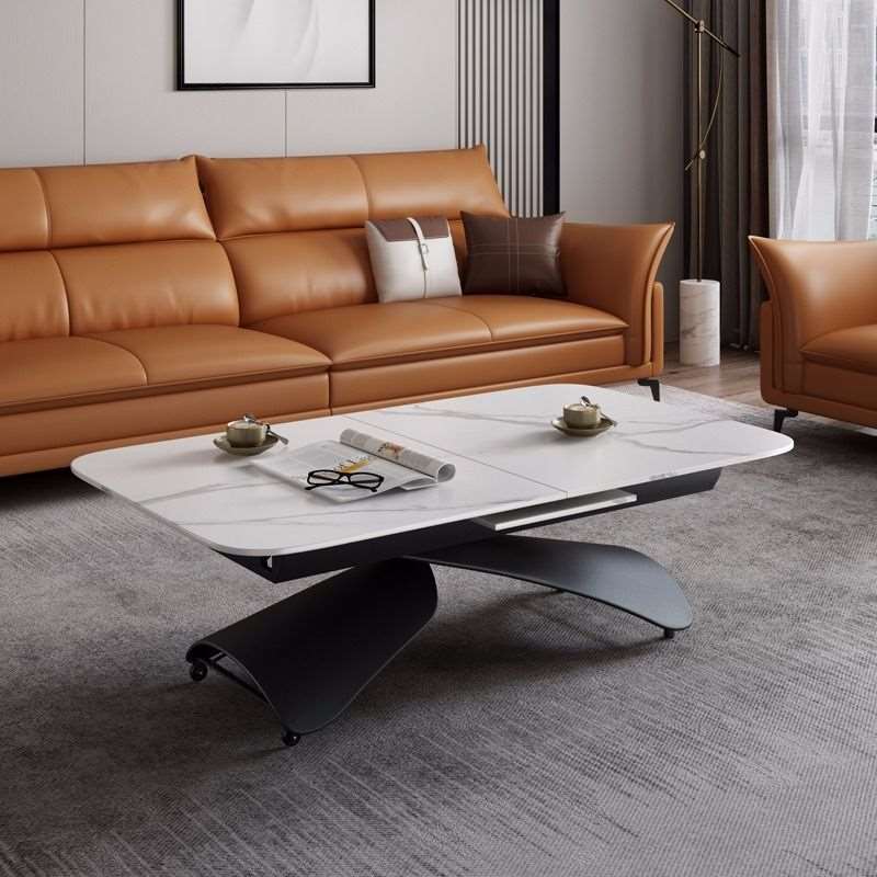 意式岩板茶几长方形可伸缩折叠茶几餐桌两用小户型省空间升降茶桌