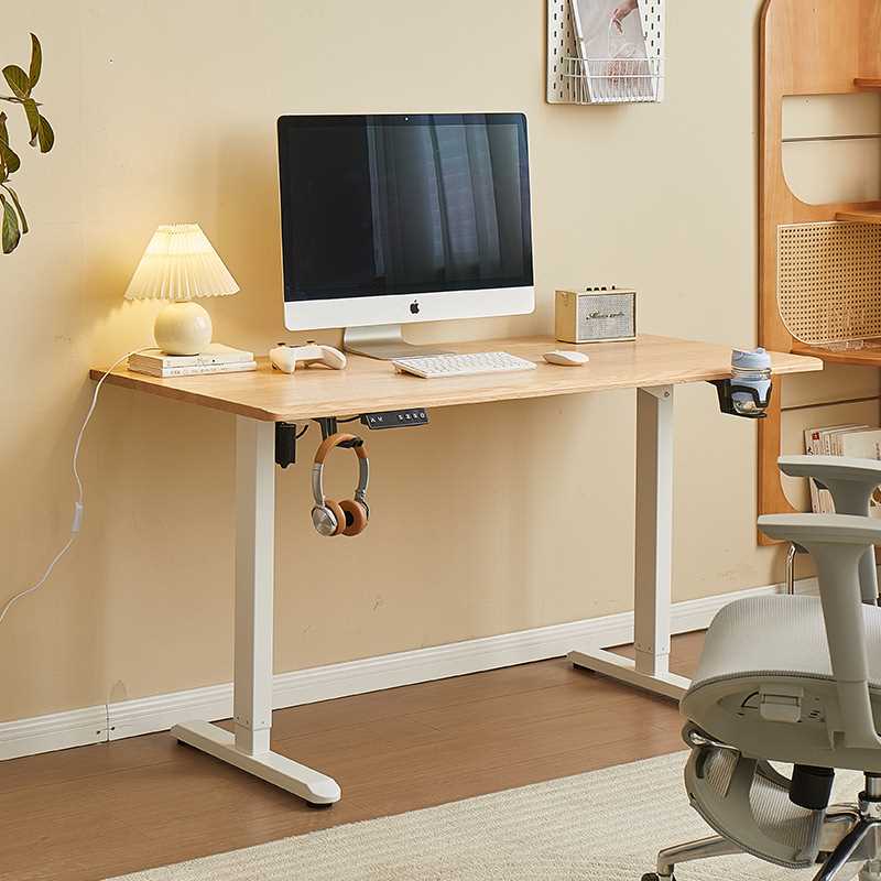 红橡木电动升降桌实木智能电脑桌可升降电竞桌子家用学习办公书桌