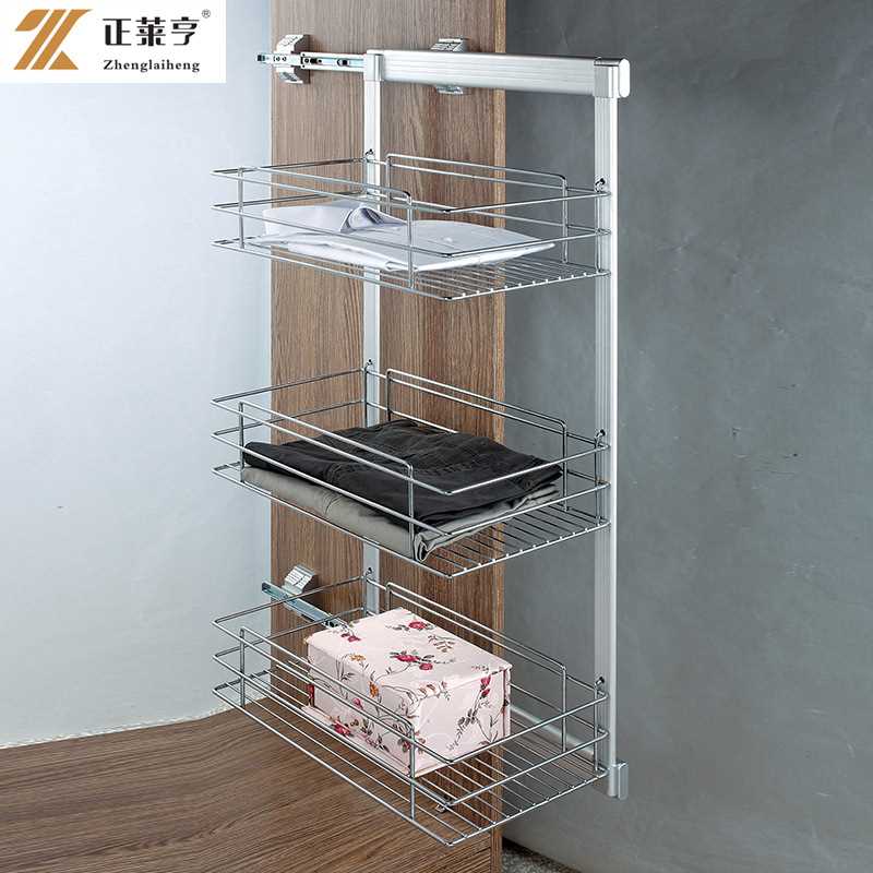 衣柜拉篮 铝合金拉篮鞋架侧装三层置物架 衣帽间功能收纳五金配件