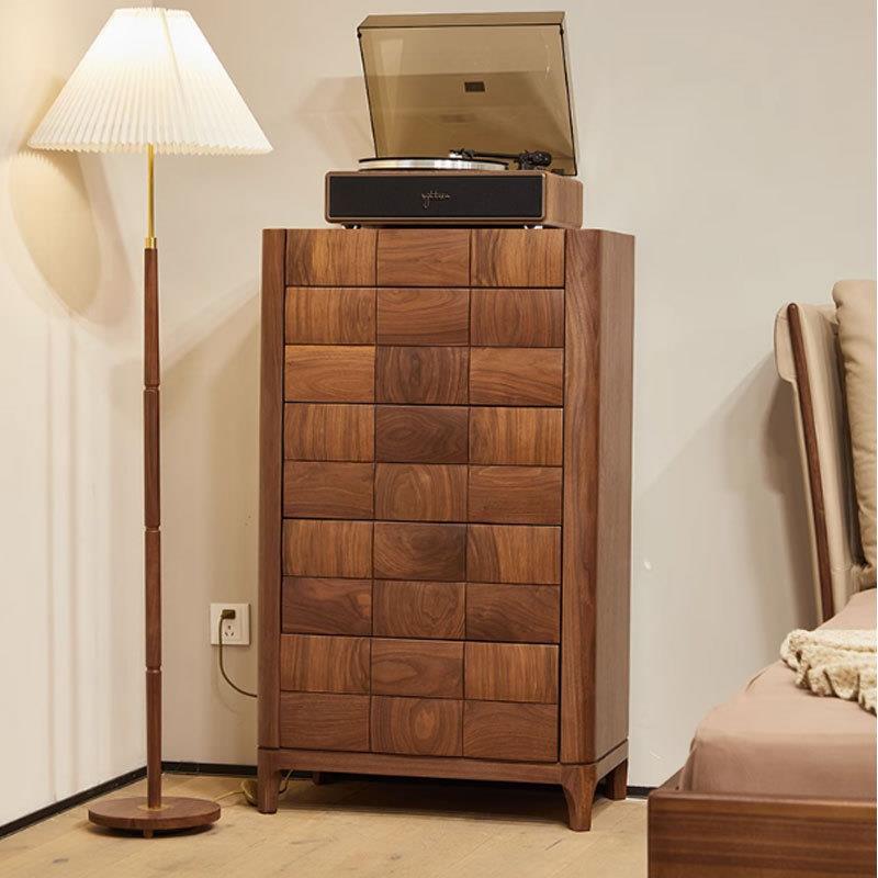 北美黑胡桃木五斗柜意式极简卧室抽屉柜整装电视边柜实木客厅柜子