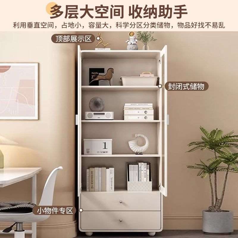 实木书柜储物柜玻璃门家用置物柜落地儿童奶油防尘客厅收纳书架
