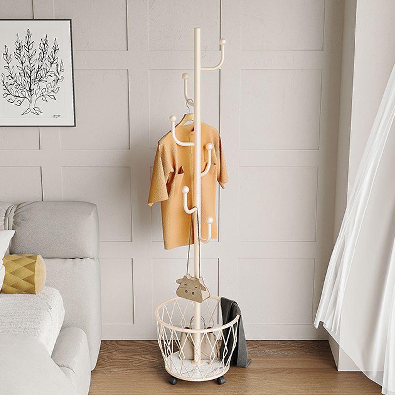 卧室落地挂衣架铁艺衣帽架可移动家用宿舍入户收纳篮脏衣篓衣服架