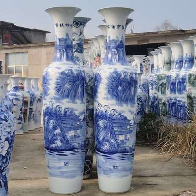 景德镇陶瓷花瓶手绘瓷锦绣山河迎客松落地大花瓶开业庆典装饰礼品