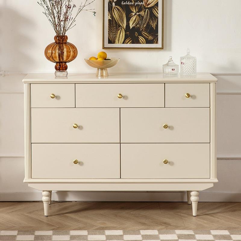 法式奶油风七斗柜全实木白色美式轻奢家具纯原木收纳柜客厅玄关柜