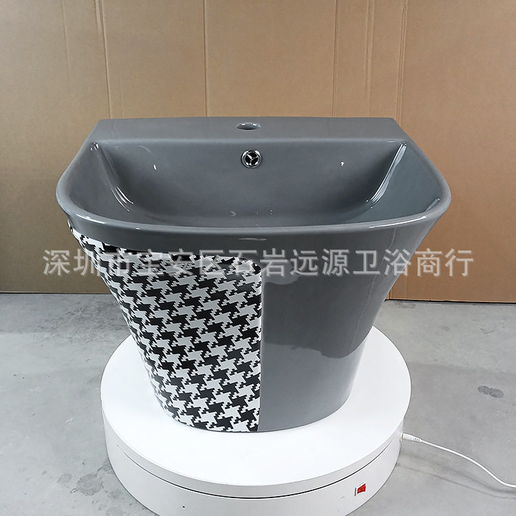 灰色陶瓷挂盆千鸟格一体挂盆连体半柱盆悬挂式洗手盆 厂家直销,鲜花速递/花卉仿真/绿植园艺,其它园艺用品,淘宝优惠券,粉丝福利购,淘宝优惠卷