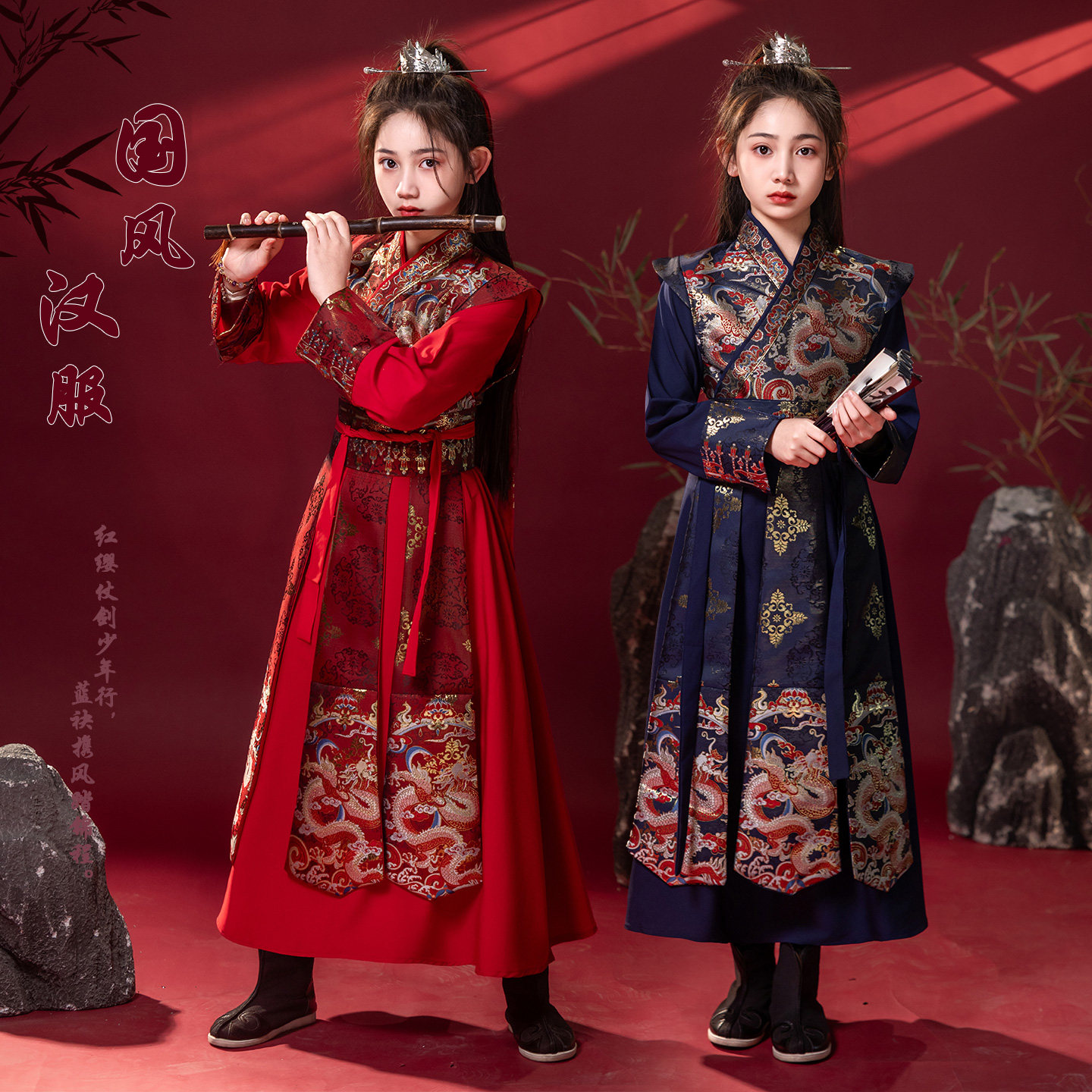 花木兰儿童服装女童汉服中国风女侠古装演出武侠风锦衣卫将军剑客 - 实物图