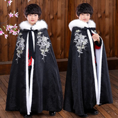 儿童汉服披肩斗篷带帽男童中国风古风外套秋冬款 加厚外出披风 长款