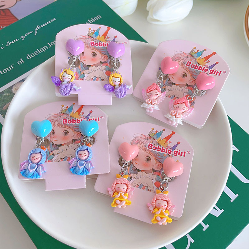 新款小天使耳夹儿童可爱卡通吊坠无耳洞无痛耳环宝宝百搭耳饰