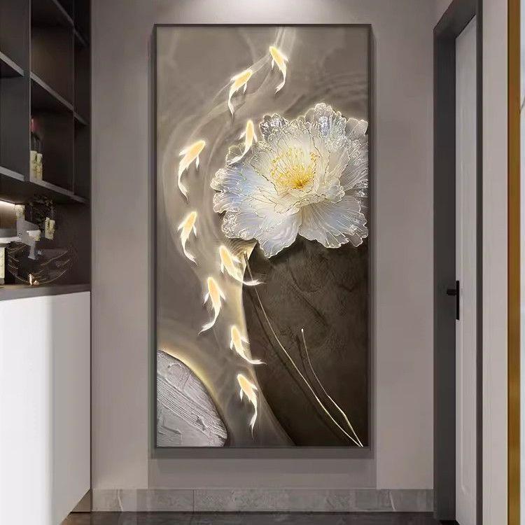 【折扣价】九鱼图入户玄关装饰画现代轻奢走廊过道挂画侘寂风玄幻图片