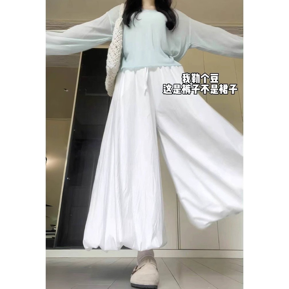 白色花苞裙裤女夏季薄款2025新款高腰灯笼裤宽松慵懒感休闲阔腿裤