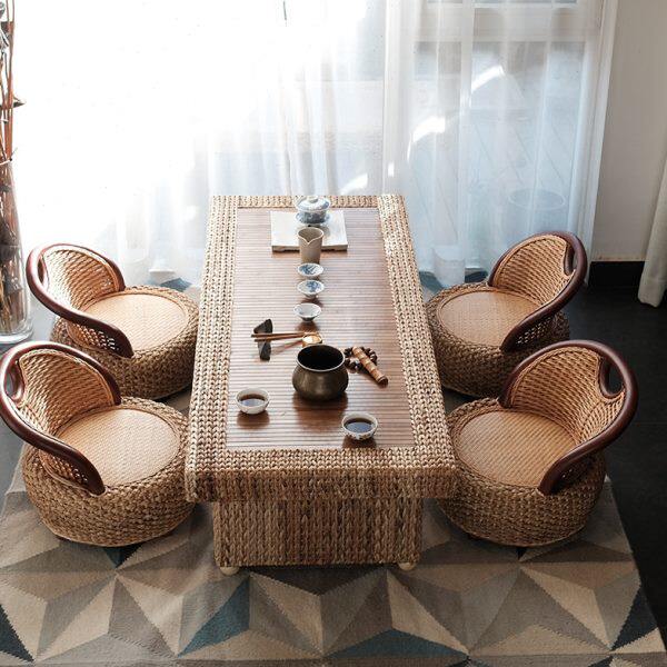 藤编榻榻米茶几日式茶桌民宿矮桌实木茶室地桌炕桌阳台飘窗小桌子