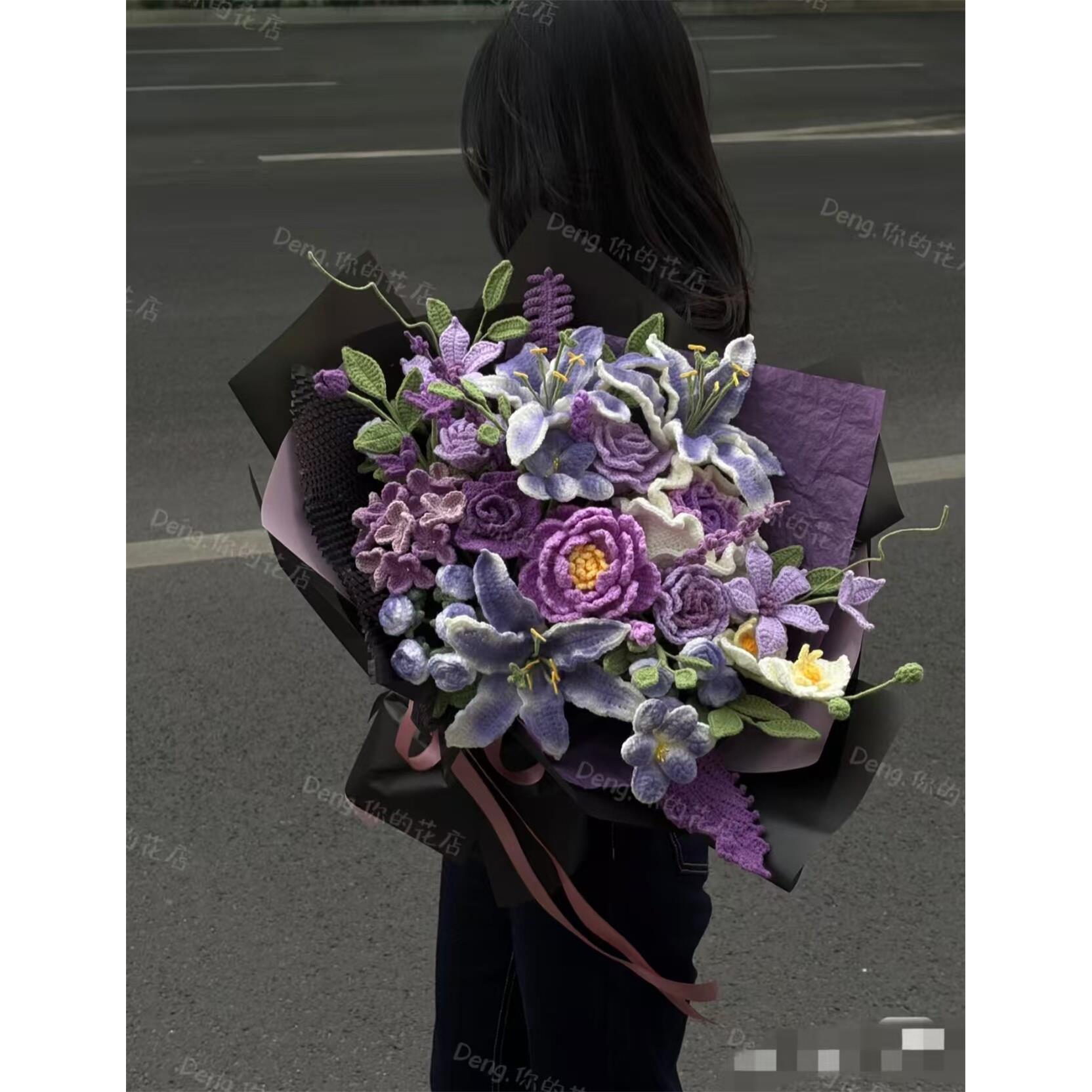 成品精品复古花束毛线钩织向日葵牡丹仿真花教师节高端礼物跨境