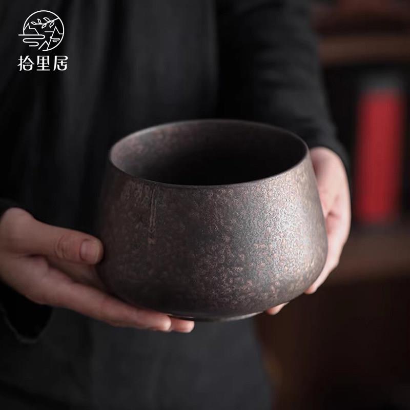 鎏金釉粗陶建水陶瓷茶渣缸家用带盖子过滤茶道配件窑变茶洗水洗水
