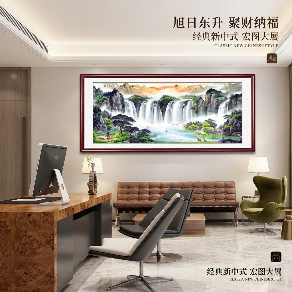 海纳百川有机玻璃图国画山水画客厅装饰画字画办公室背景墙挂画