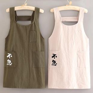 工作无袖 式 网红时尚 棉麻围裙厨房做饭穿 棉布 衣服家用2023新款