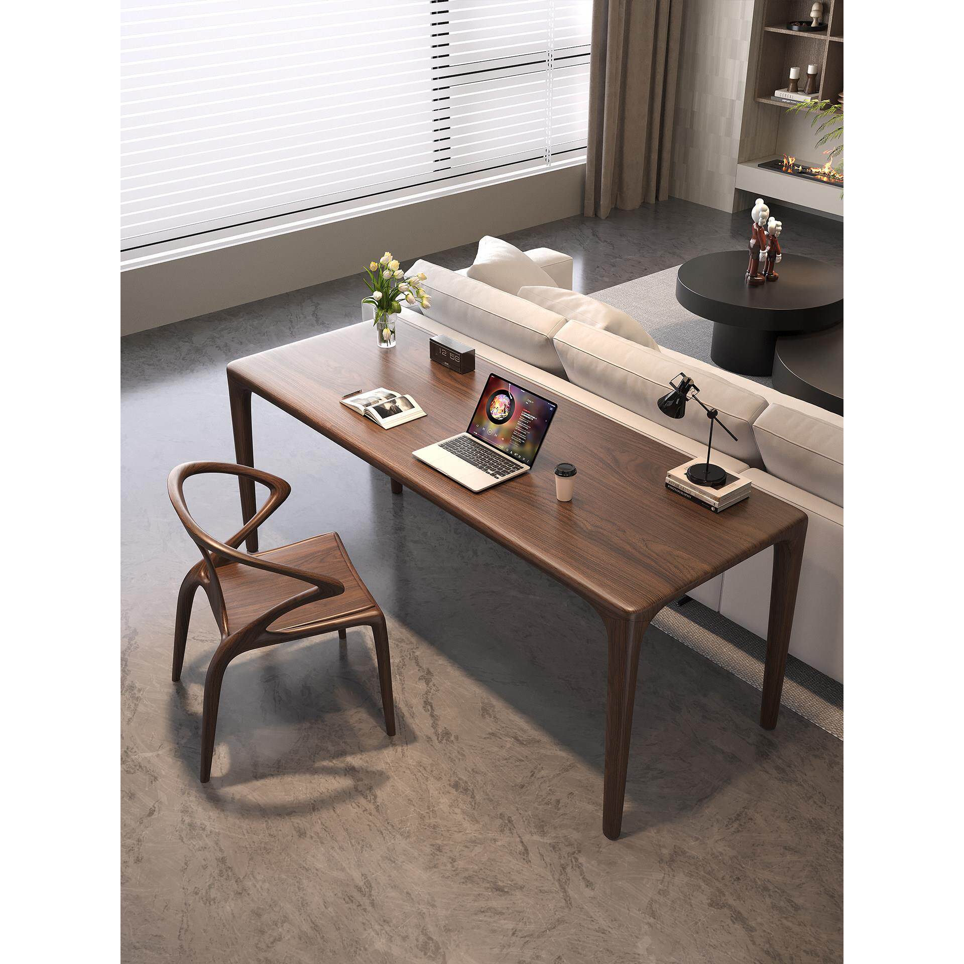 新款胡桃木电脑桌客厅沙发后长条桌双人书桌大板办公学习桌餐桌椅