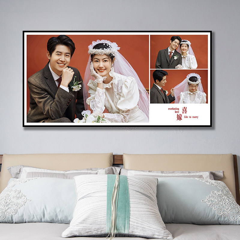 婚纱照放大挂墙客厅卧室床头48寸相片结婚照水晶相框组合加洗照片