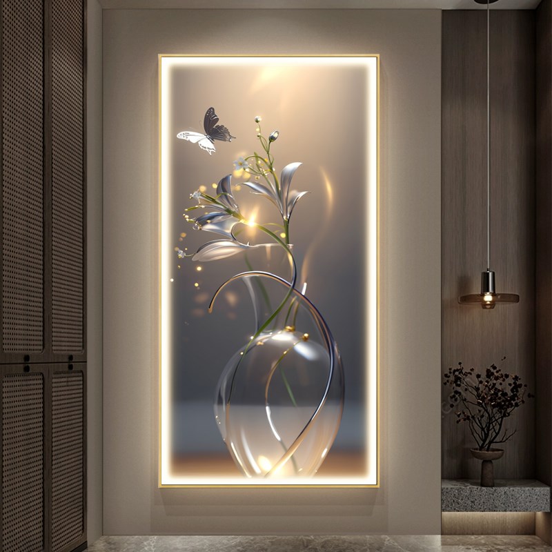 led带灯轻奢入户玄关装饰画走廊过道简约现代挂画壁画荷花开富贵