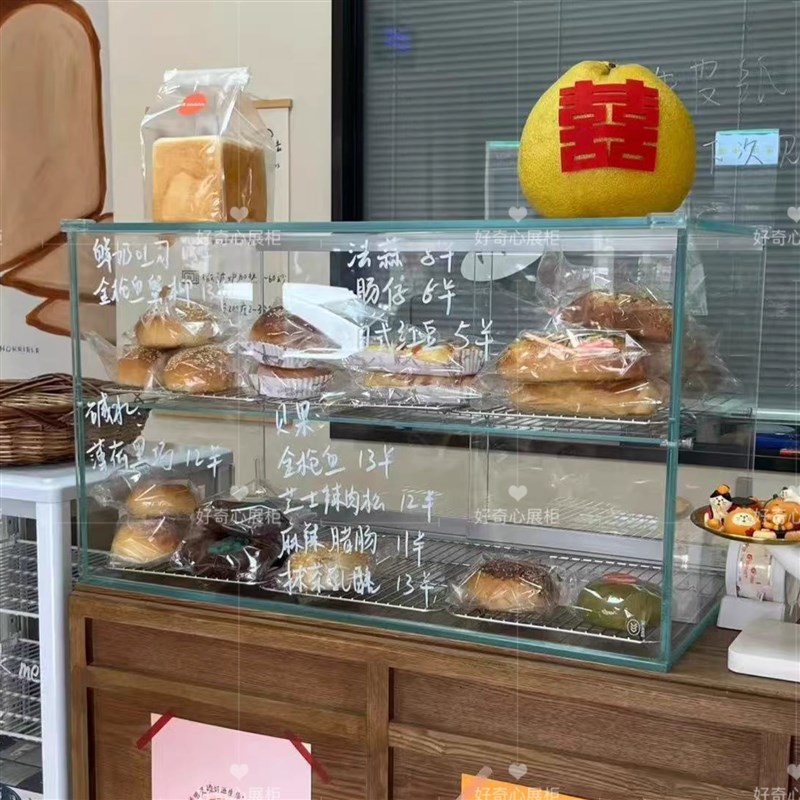 网红司康展示柜面包玻璃展示柜面包纯玻璃柜带移门吧台小型玻璃框