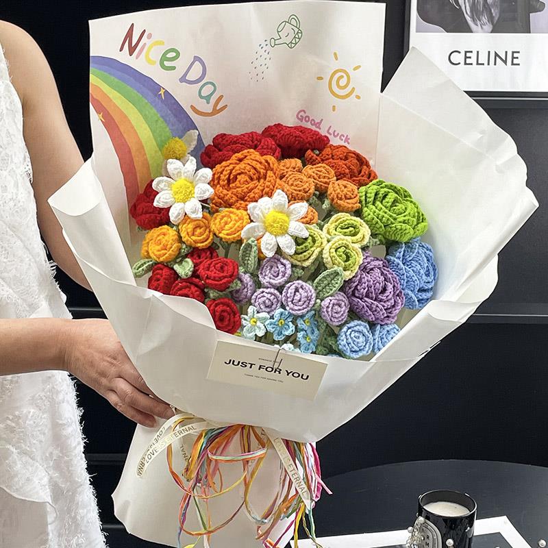 创意手工编织彩虹针织毛线花束生日礼物送老师闺蜜女友女生毕业