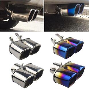 L6F汽车排气管尾喉双出方口尾喉不锈钢排气嘴消声直款 尾部双 弯款