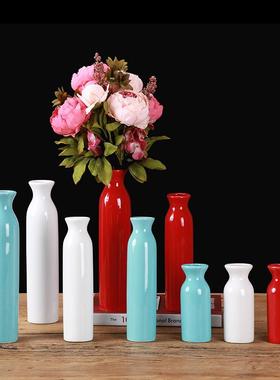 创意陶瓷花瓶红色小口清晰家居装饰摆件现代简约客厅干花插花花器