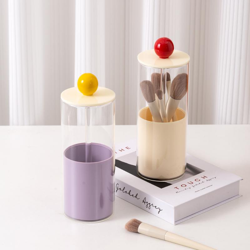 多巴胺配色升降化妆刷桌面收纳盒梳妆台化妆品整理防尘透明储物盒