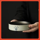 ∈草木灰手绘壶承陶瓷圆形茶盘储水干泡小台茶壶垫中式 复古茶承