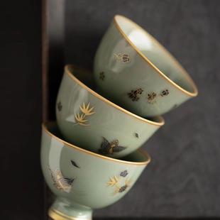 腾辉越窑梅子青青瓷主人杯家用小脚品茗杯功夫茶具茶道零配件