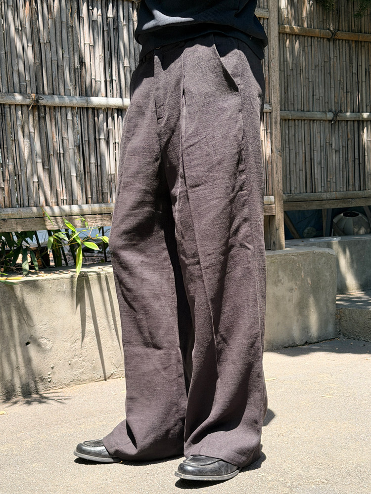 thumbnail for 70% haute couture linen dress pants, A-line cut, new noble old money straight-leg loose casual pants, summer cotton-linen breathable long pants