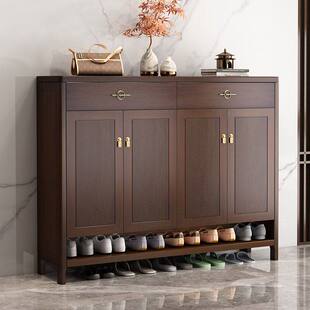 德国黑胡桃色新中式实木鞋柜家用门口入户进门靠墙想玄关柜一体纯