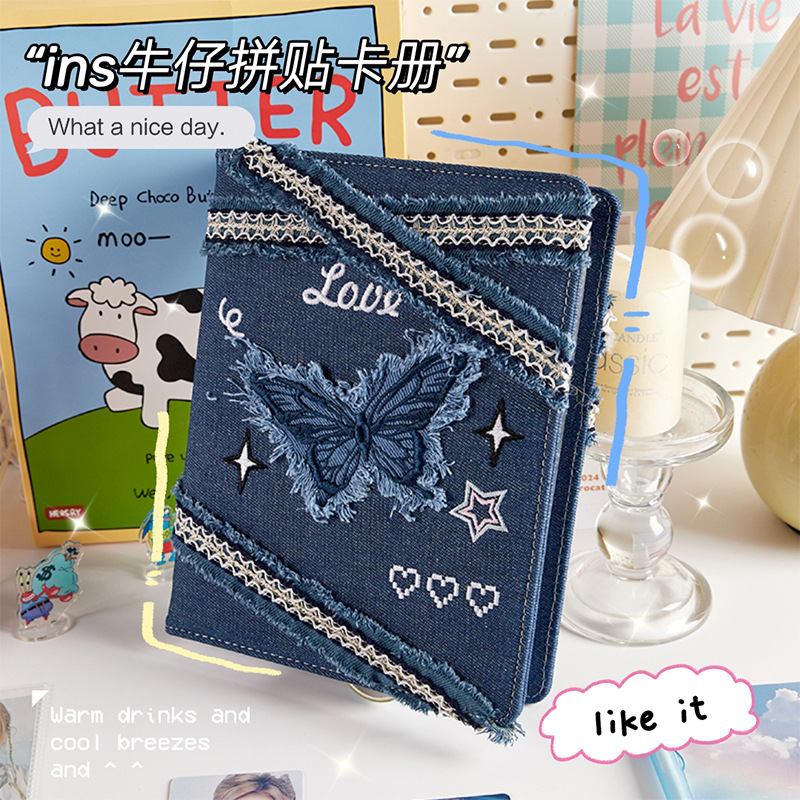 ins风牛仔蝴蝶卡册女生高颜值A5活页相册拍立得四宫格小卡收纳册