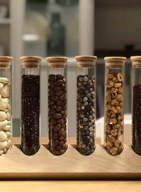 咖啡豆试管展示架 厨房密封罐豆类储存陈列架玻璃瓶创意实木收纳