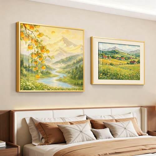 轻奢卧室床头装饰画主卧房间背景墙挂画壁画简约现代高级感风景
