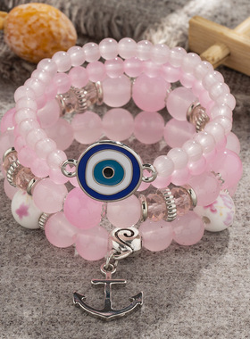 速卖通新款水晶琉璃多层女士手链波西米亚串珠分层手环时尚首饰