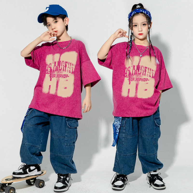 儿童街舞套装男童夏季嘻哈演出服潮女童爵士舞服少儿走秀表演服装