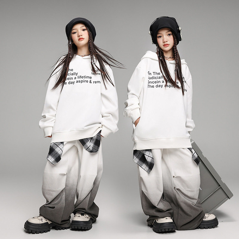 儿童街舞潮牌男女童hiphop连帽卫衣套装少儿嘻哈帅酷宽松演出服装