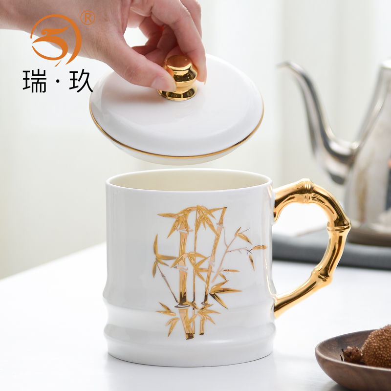 中式茶杯骨瓷描金办公杯礼盒包装