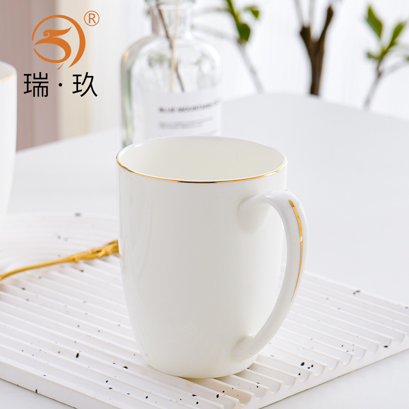 骨瓷轻奢家用描金马克杯定制水杯