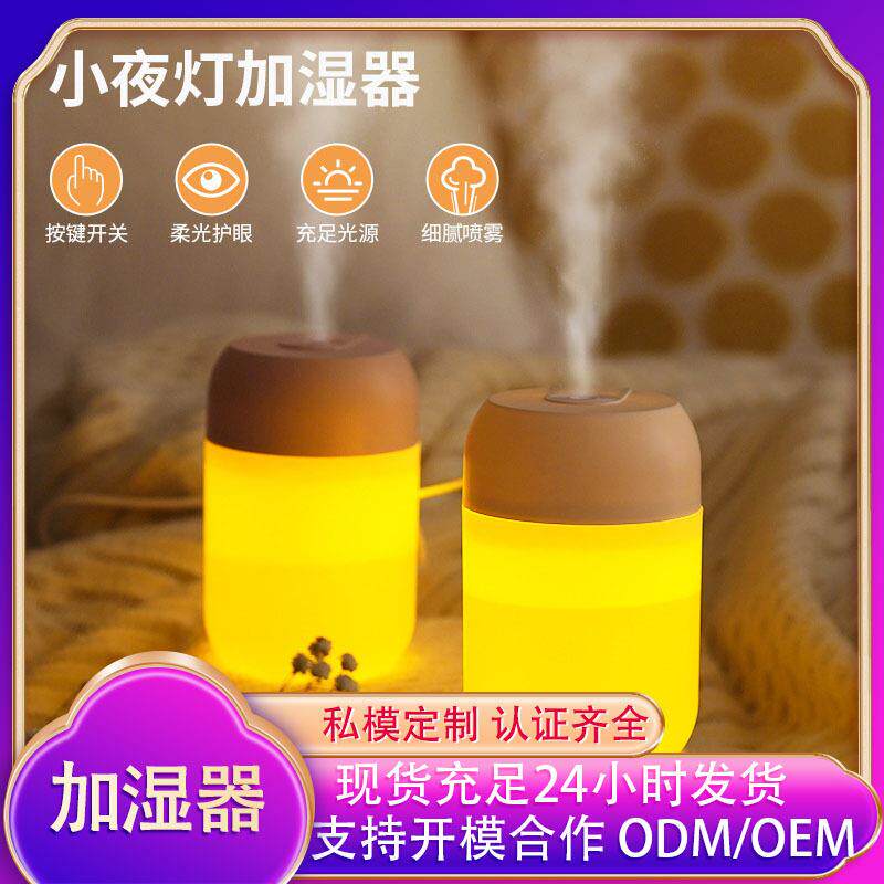 新款夜灯加湿器小型便携式 家用usb大雾量静音迷你空气净化器礼品