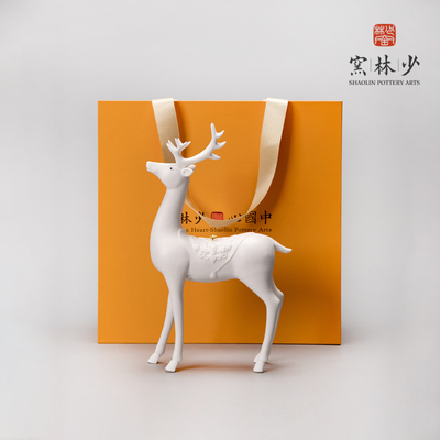 少林窑高档白瓷一鹿生财
