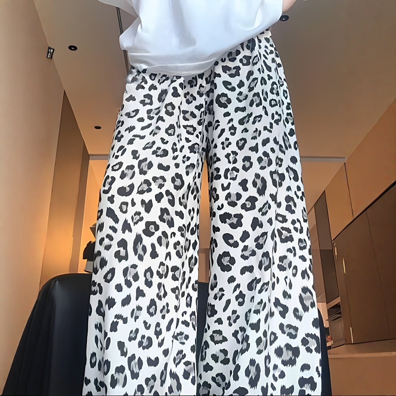 豹纹遛弯裤休闲裤凉凉裤飘飘裤直筒阔腿裤子女款夏防晒裤显瘦裤子