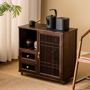 乌金木茶水柜家用可移动茶台茶边柜茶水柜带轮烧水壶一体茶桌边柜